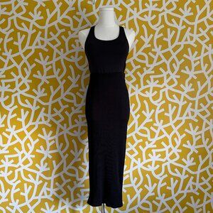H&M Black Ribbed Stretch Bodycon Midi Tube Skirt - Small